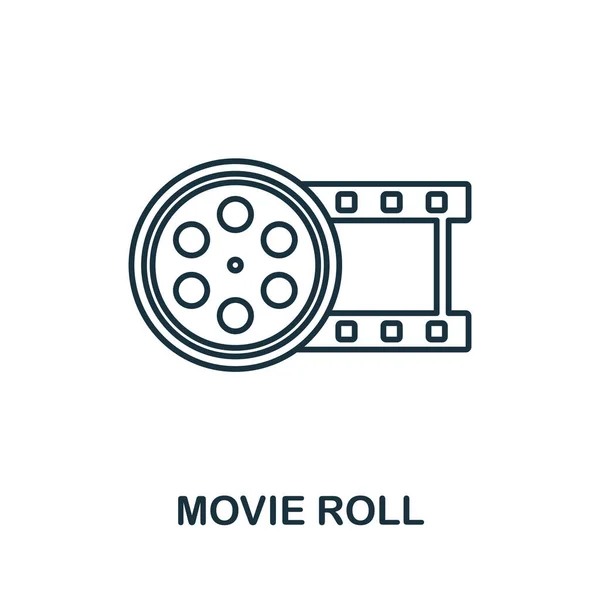 Icono del rollo. Elemento de línea de la colección de producción de vídeo. Signo de icono de rollo de película lineal para diseño web, infografías y más. — Vector de stock