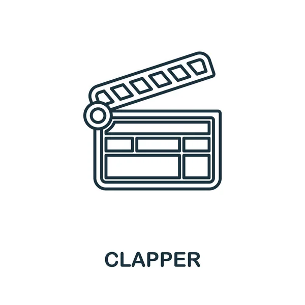 Klep pictogram. Lijnelement uit videocollectie. Lineaire Clapper pictogram teken voor web design, infographics en meer. — Stockvector