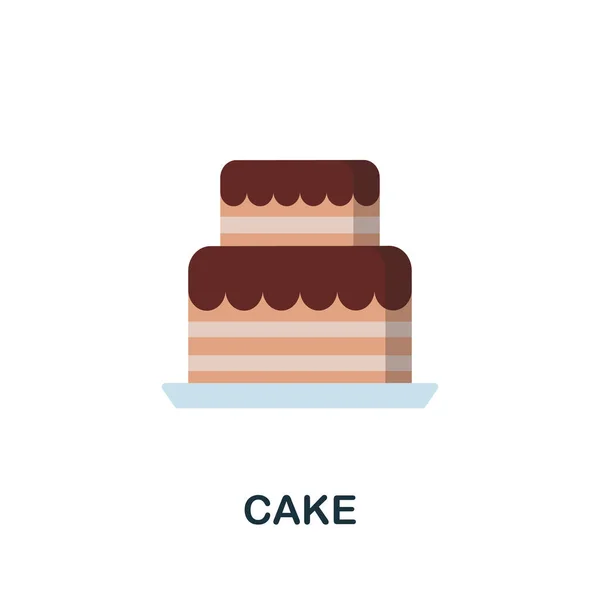ケーキフラットアイコン。お祝いのコレクションから色の要素のサイン。ウェブデザイン、インフォグラフィックなどのためのフラットケーキアイコンのサイン. — ストックベクタ