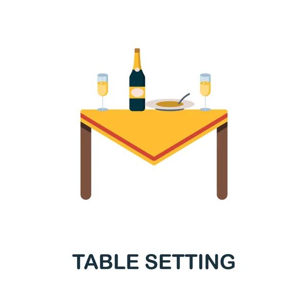 Tischeinstellung flaches Symbol. Farbiges Elementschild aus der Feier-Kollektion. Flat Table Setting Icon-Zeichen für Webdesign, Infografiken und mehr. — Stockvektor