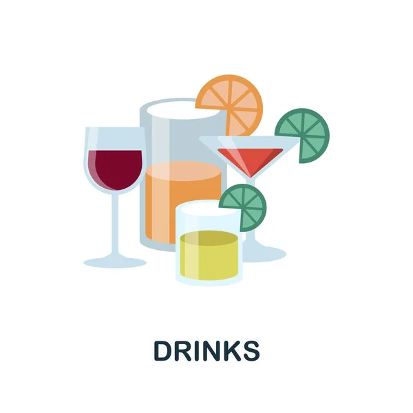 Drinks flach. Farbiges Elementschild aus der Feier-Kollektion. Flat Drinks Symbolschild für Webdesign, Infografiken und mehr. — Stockvektor