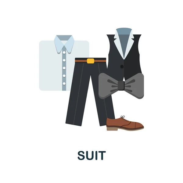 Düz takım elbise ikonu. Kutlama koleksiyonundan renkli bir işaret. Web tasarımı, bilgi grafikleri ve daha fazlası için Düz Suit simgesi işareti. — Stok Vektör