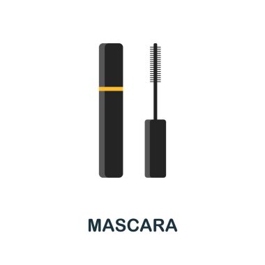 Mascara yassı ikonu. Kozmetik koleksiyonundan renkli element işareti. Web tasarımı, bilgi grafikleri ve daha fazlası için düz Mascara simgesi simgesi.