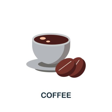 Düz kahve ikonu. İçki koleksiyonundan renkli bir işaret. Web tasarımı, bilgi grafikleri ve daha fazlası için Düz Kahve simgesi işareti.