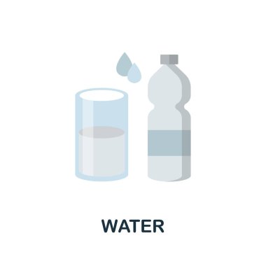 Su yassı ikonu. İçki koleksiyonundan renkli bir işaret. Web tasarımı, bilgi grafikleri ve daha fazlası için Düz Su simgesi işareti.