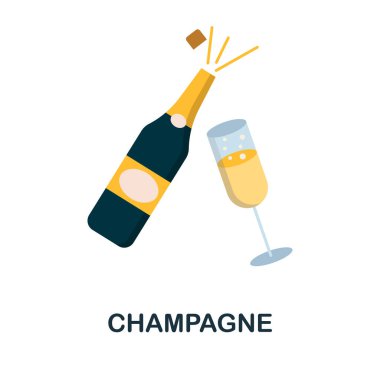 Düz şampanya ikonu. İçki koleksiyonundan renkli bir işaret. Web tasarımı, bilgi grafikleri ve daha fazlası için Düz Şampanya simgesi işareti.