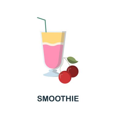 Smoothie yassı ikonu. İçki koleksiyonundan renkli bir işaret. Web tasarımı, bilgi grafikleri ve daha fazlası için Düz Yumuşatma simgesi işareti.