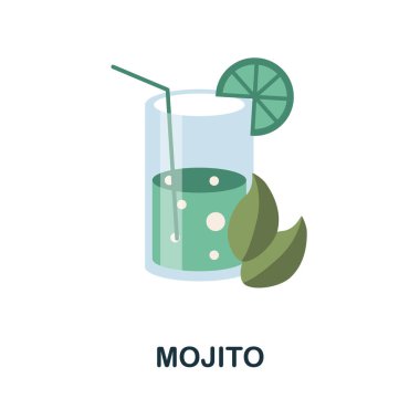 Mojito yassı ikonu. İçki koleksiyonundan renkli bir işaret. Web tasarımı, bilgi grafikleri ve daha fazlası için Düz Mojito simgesi işareti.