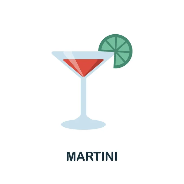 Martini-Flach. Farbiges Elementschild aus der Getränkekollektion. Flat-Martini-Symbolschild für Webdesign, Infografik und mehr. — Stockvektor