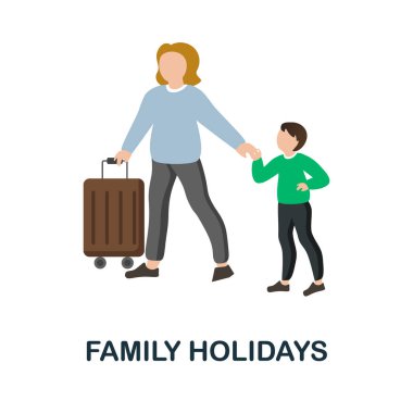 Aile tatili düz ikonu. Aile koleksiyonundan renkli öğe işareti. Web tasarımı, bilgi grafikleri ve daha fazlası için Düz Aile Tatil simgesi.