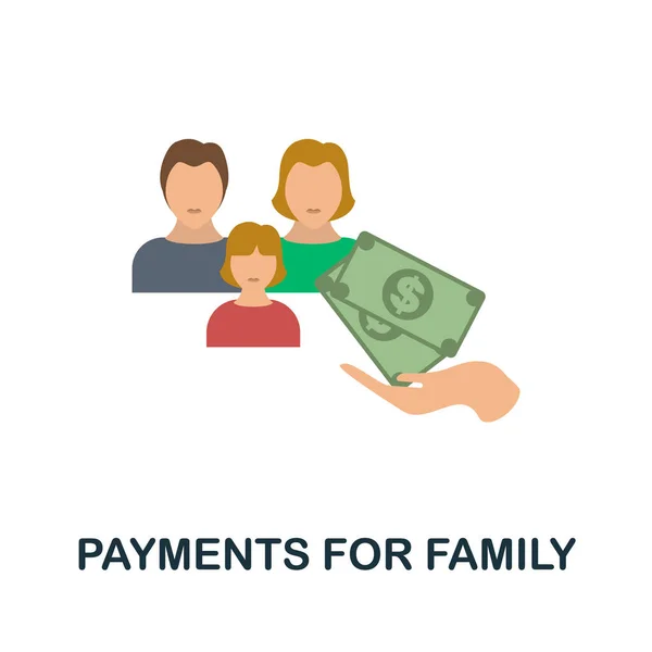 Pagamenti per Famiglia icona piatta. Elemento colorato segno dalla collezione di famiglia. Flat Payments For Family icona segno per il web design, infografica e altro ancora. — Vettoriale Stock