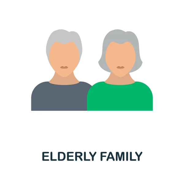 ไอคอนแฟลตของครอบครัวผู้สูงอายุ สัญลักษณ์ธาตุสีจากคอลเลกชันครอบครัว สัญลักษณ์ไอคอนของครอบครัวผู้สูงอายุแบนสําหรับการออกแบบเว็บ, infographics และอื่น ๆ . — ภาพเวกเตอร์สต็อก