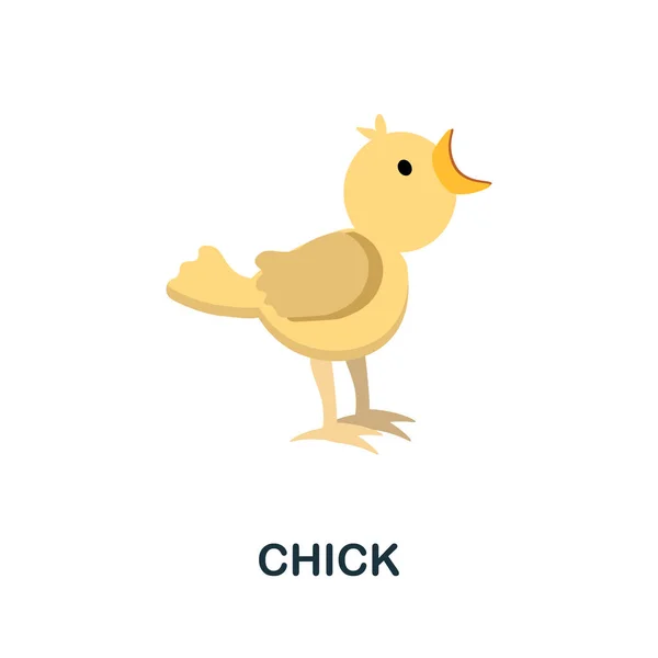 Csajszi lapos ikon. A haszonállatok begyűjtéséből származó színes elemjel. Lapos Chick ikon jel web design, infographics és így tovább. — Stock Vector
