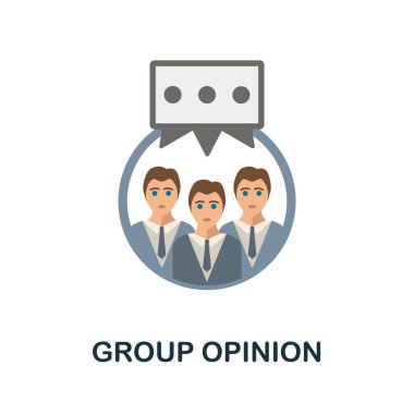 Grup Fikir düz simgesi. Geribildirim koleksiyonundan renkli öge işareti. Web tasarımı, bilgi grafikleri ve daha fazlası için Düz Grup Görüş simgesi işareti.