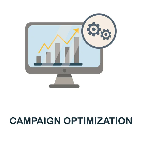 캠페인 최적화 플랫 아이콘. 다양 한 색깔의 원소가 증가하는 가속 도 분포를 보인다. 웹 디자인, 인포 그래픽등을 위한 플랫 캠페인 최적화 아이콘 표시. — 스톡 벡터