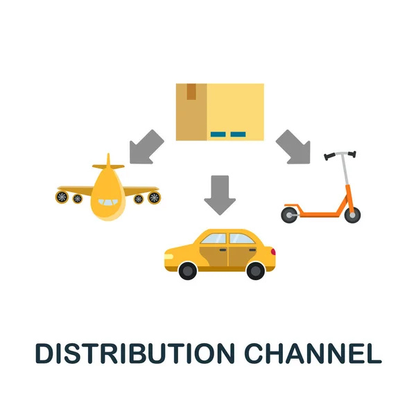 Canal de distribución icono plano. Signo de elemento de color de la colección de integración de mercado. Señal de icono de canal de distribución plana para diseño web, infografías y más. — Vector de stock