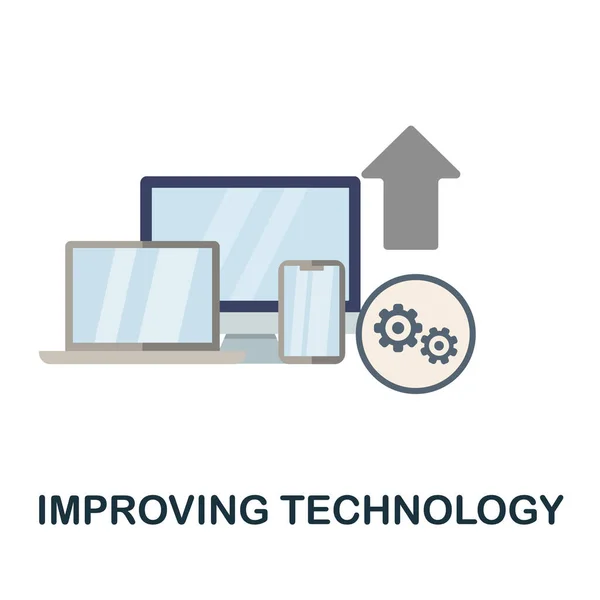 Mejorar la tecnología icono plano. Signo de elemento de color de la colección de integración de mercado. Signo de icono de tecnología de mejora plana para diseño web, infografías y más. — Archivo Imágenes Vectoriales