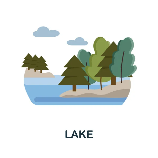 Płaska ikona jeziora. Kolorowy znak elementu z kolekcji przyrody. Ikona Flat Lake do projektowania stron internetowych, infografik i innych. — Wektor stockowy