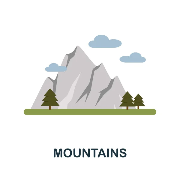 Icône plate des montagnes. Signe d'élément coloré de la collection nature. Panneau emblématique Flat Mountains pour la conception web, l'infographie et plus. — Image vectorielle