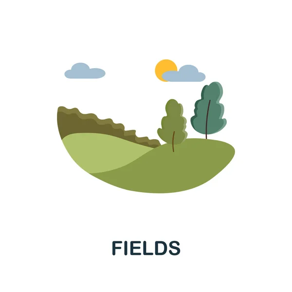 Płaska ikona pól. Kolorowy znak elementu z kolekcji przyrody. Ikona Flat Fields do projektowania stron internetowych, infografik i wielu innych. — Wektor stockowy