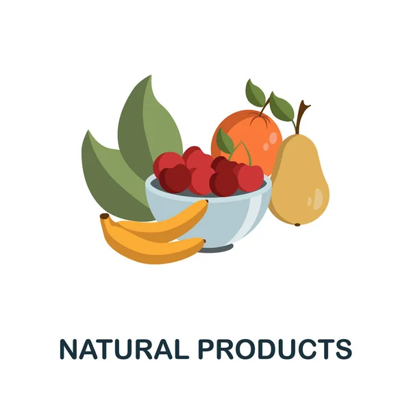 천연 제품 플랫 아이콘. 자연 콜렉션의 컬러 부호. ( 영어 ) Flat Natural Products icon sign for web design, infographics and more. — 스톡 벡터