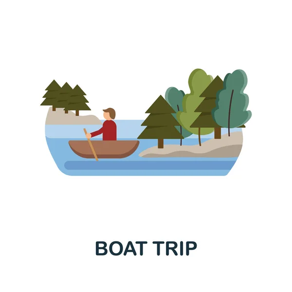 船旅行扁平图标。颜色元素符号来自大自然的集合。用于网页设计、信息图表等的平板船旅行图标标志. — 图库矢量图片