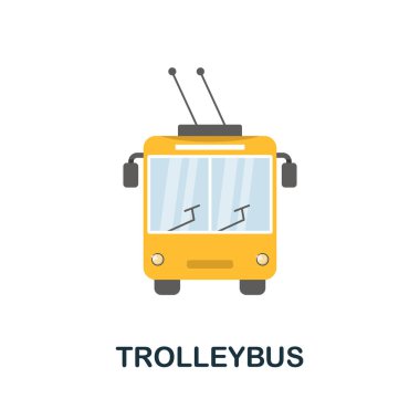 Trolleybus düz simgesi. Toplu taşıma koleksiyonundan renkli öge işareti. Web tasarımı, bilgi grafikleri ve daha fazlası için Düz Trolleybus simgesi simgesi.