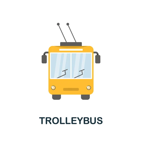Trolleybus ícone plano. Elemento colorido da colecção de transportes públicos. Sinal de ícone Trolleybus plana para web design, infográficos e muito mais. Gráficos Vetores