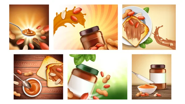 Beurre de noix Affiches promotionnelles créatives Set vectoriel — Image vectorielle