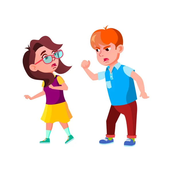 Boy Shouting And Threatening With Fist Girl Vector — Stock Vector