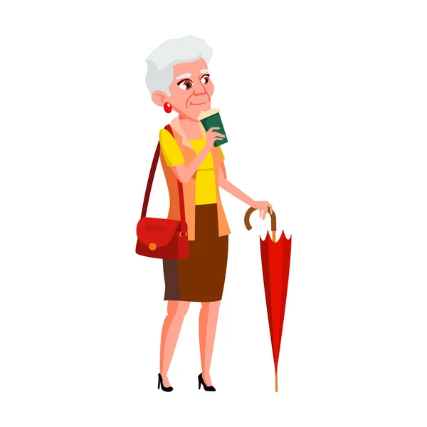 Γριά γυναίκα πίνοντας ενέργεια καφέ Εξωτερική διάνυσμα — Διανυσματικό Αρχείο