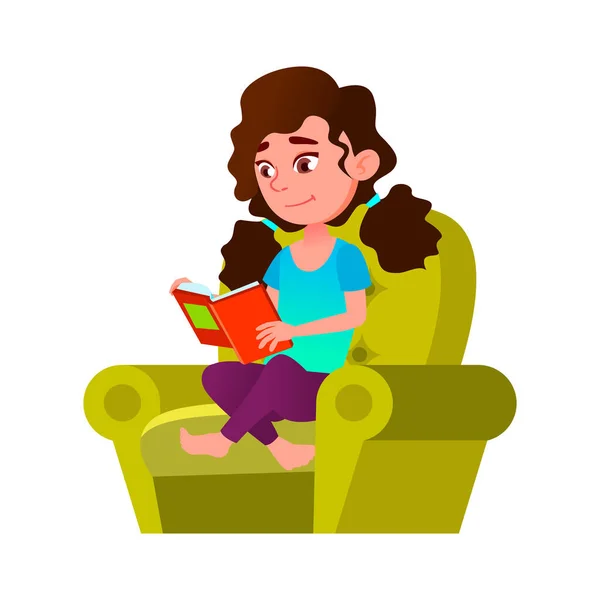 Studentessa lettura libro in soggiorno vettoriale — Vettoriale Stock