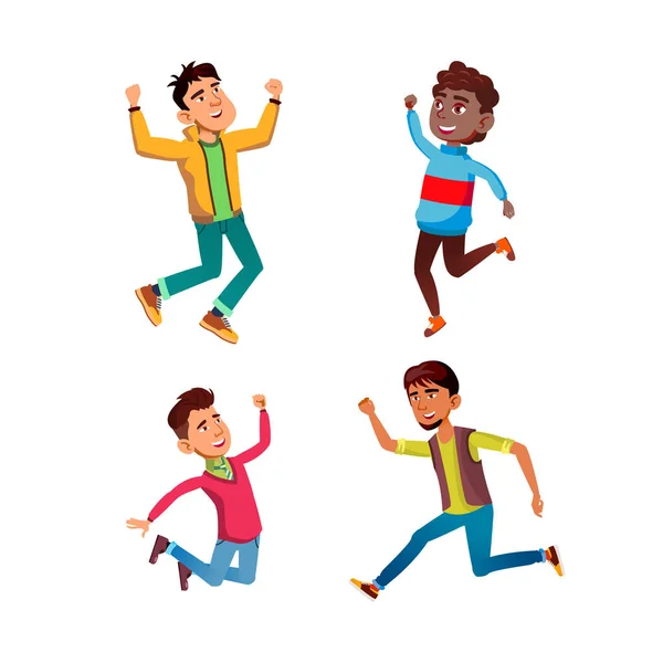 Jumping teen boy set vector — Stock Vector