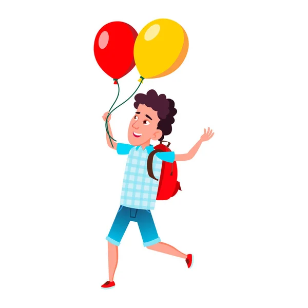 School kid boy with air balloon vector — Stock Vector