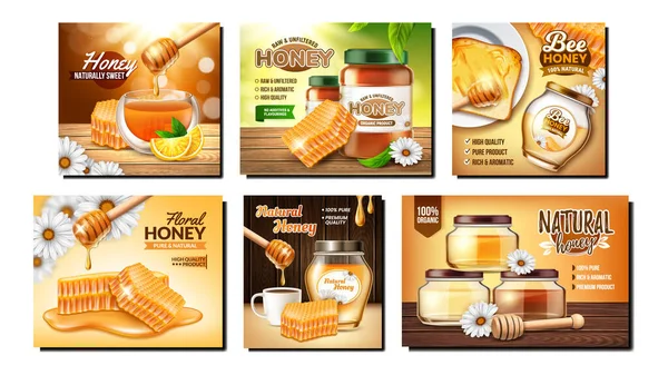 Honey bee food product ad set vector — Stock Vector