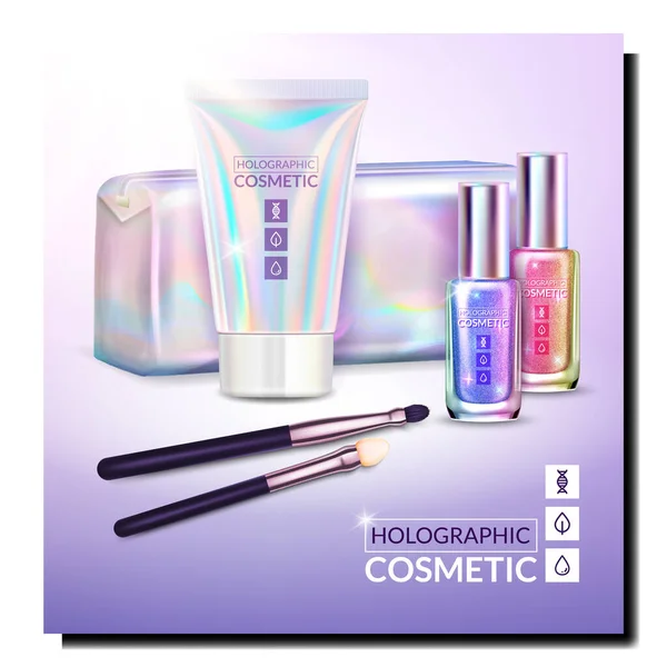 Vetor holográfico do saco do cartaz dos cosméticos —  Vetores de Stock
