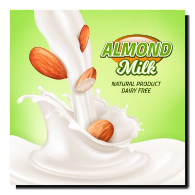 Badem sütlü içecek poster vektörü