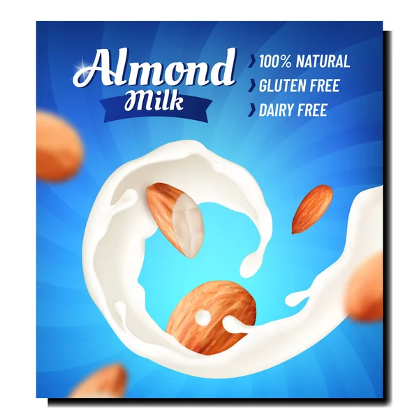 Almendras leche bebida alimentos cartel vector — Vector de stock