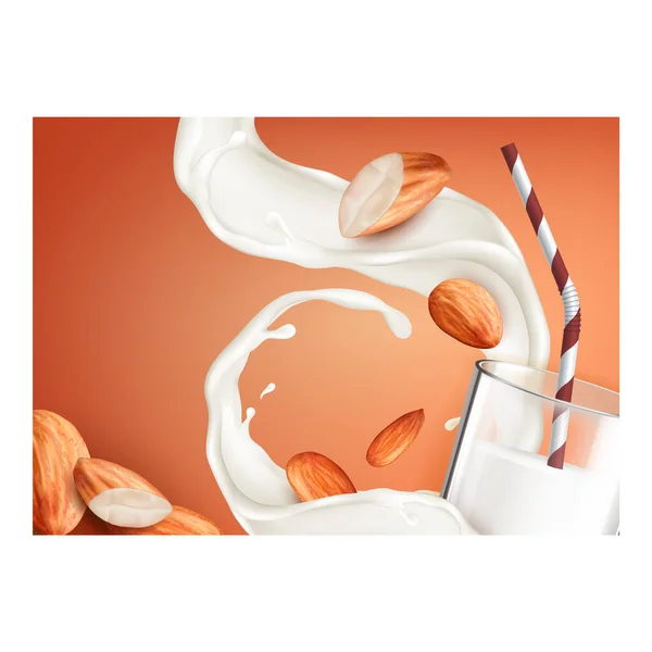 Végétalien lait d'amande affiche vecteur boisson — Image vectorielle