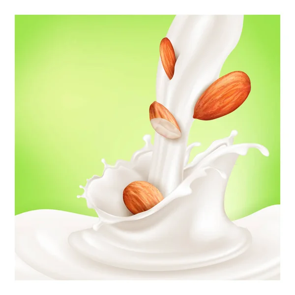 Badem sütlü içecek poster vektörü — Stok Vektör