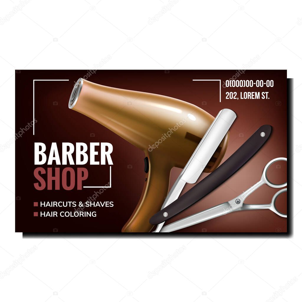 Barber Shop Equipment Promotion Banner Vector