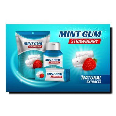 Mint Strawberry Gum Creative Promo Poster Vektörü