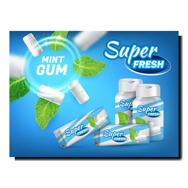 Super Fresh Mint Gum promozionale Banner Vector — Vettoriale Stock