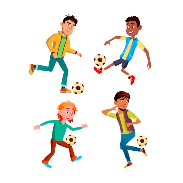 Adolescente chico jugando fútbol conjunto vector — Archivo Imágenes Vectoriales