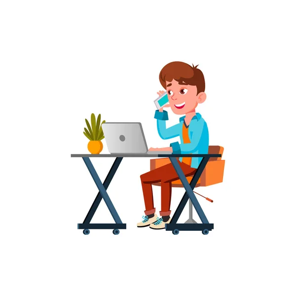 Teen boy using talking smartphone vector — стоковый вектор