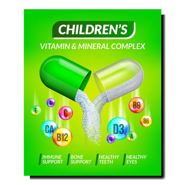 Children Vitamin health poster vector — Stock vektor