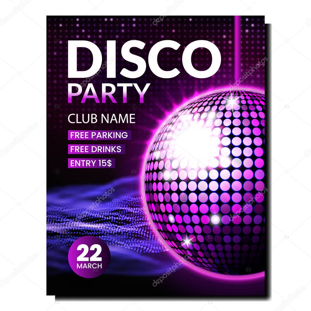 Disco music party poster background