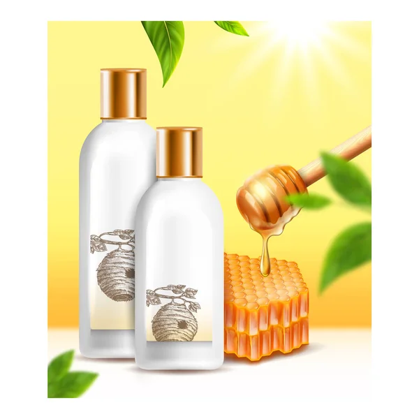 Shampoo mel cosméticos cuidados da pele vetor —  Vetores de Stock