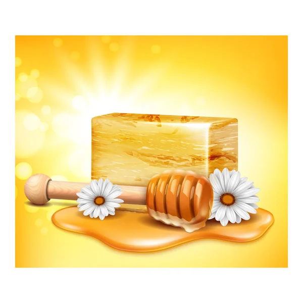 Sabão mel cosméticos cuidados da pele vetor — Vetor de Stock
