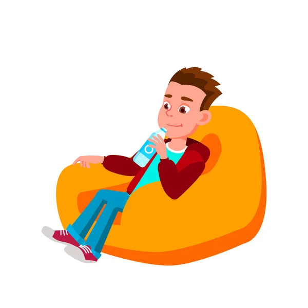 Teen Boy Drink Water And Sitting In Chair Vector Royalty Free Stock Illustrations